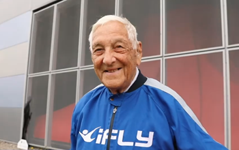 Elderly man at iFLY - indoor skydiving UK